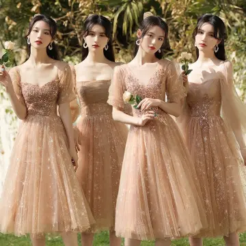 old rose dress formal Custom Made Floor Length Chiffon Long Gray Pink  Bridesmaid Dresses Guest | Shopee Philippines