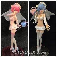 Anime Re: ชีวิตในโลกที่แตกต่างจากความตายเป็นศูนย์หรือจูบ Rem Ram ชุดแต่งงาน Ver. ตุ๊กตาโมเดลหุ่นแอ็กชันทำจาก PVC ขนาด23ซม.