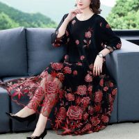 【YF】 High-end Retro Embroidered Mesh Dress Womens Summer 2022 Large Size Loose Tight Party Skirt Casual Elegant Swing Vestidos