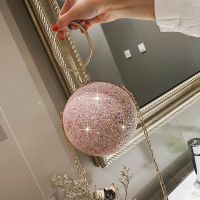 2023 Women Evening Day Clutch Colorful Crystal Diamonds Round Ball Shaped Clutches Lady Handbag Wedding Purse Chain Shoulder Bag