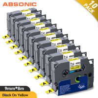 Absonic 10PK 9mm Label S621 for Brother Strong Adhesive Tape Black on Yellow Label Ribbon Compatible for Brother Label Maker