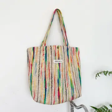 Rainbow Crochet Bag For Women, Cute Knitted Shoulder Bags, Clouds