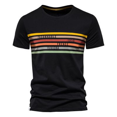 HOT11★ Striped Cotton T-shirts Men O-neck Slim Fit Causal Fashion Designer T Shirts for Men Summer Short Sleeve Mens Clothing