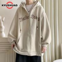 KYUSHUAD แจ็กเก็ตเสื้อกันหนาวลำลองขนแกะสำหรับผู้ชายมีซิปแถบหลวมแบบเรียบง่ายเสื้อมีฮู้ดลำลอง