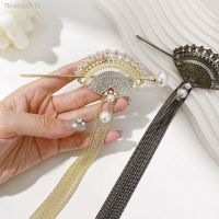 ☼ Korean Vintage Diamond Pearl Fan Hair Stick Women Men Tassels Hairpin Elegant Temperament Hair Fork Fashion Hanfu Headdress