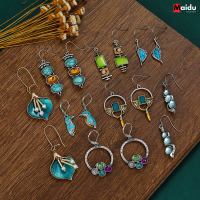 Maidu Jewelry ต่างหูไข่มุกทรงหยดน้ำมันรูปดอกไม้สำหรับผู้หญิง,ตุ้มหูสีเทอร์ควอยซ์ยาวแฟชั่น