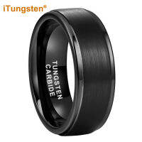 iTungsten 8mm Dropshipping Black Tungsten Carbide Ring for Men Women Engagement Wedding Band Stepped Edges Brushed Comfort Fit