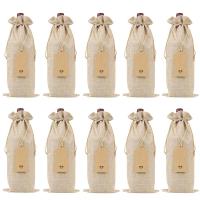 Burlap Wine Bags Wine Gift Bags with Drawstrings, Single Reusable Wine Bottle Covers with Ropes and Tags (40 Pcs)