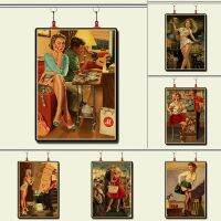 Vintage Kraft ผ้าใบโปสเตอร์ World War II Pin Up Girl ชุดความงามสำหรับ Home Bar Wall Nostalgia Decor ยอดนิยมพิมพ์ Decor