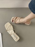 ☇♕ Slippers womens summer outerwear fashion 2023 new fairy style all-match French medium thick heel one-word sandals and slippers