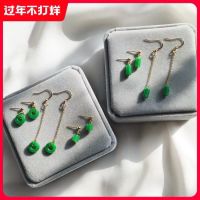 Zhengyang Green Dry Green Jade Peace Buckle Earrings Imported 14K Gold Wrapped Barrel Beads National Wind Allergy Prevention 2A36