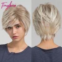 ‖ CosTume Party ‖   สีขาวสีบลอนด์สังเคราะห์ ShortWigs ปุย Pixie ตัดวิกผมเรียบ ForWomenBob ชั้น WigResistant