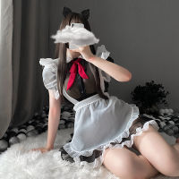 Chiffon Perspective Fun Underwear Sexy Maid Set Large Size Maid Transparent Nightgown Network Red Anchor Uniform L45M