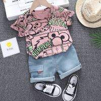 IENENS Summer Children Clothing Sets Boys Outfits 2pcs T-shirt + Short Jeans Kids Suits for 1-4 Years