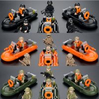 Compatible with LEGO building blocks military rubber boat special soldiers police figures boys assembled childrens educational toys