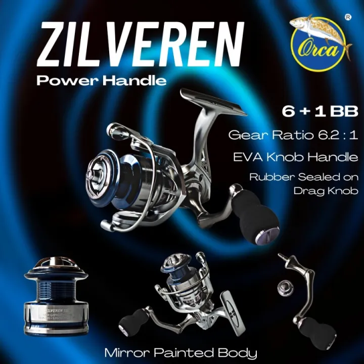 Reel Power Handle Orca ZILVEREN Ukuran 1000 Spool Besi Cocok Untuk