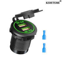 KEBETEME รถจักรยานยนต์ที่ชาร์จแบตในรถ12V 24V QC 3.0เต้าเสียบสายไฟยูเอสบีคู่แอลอีดี