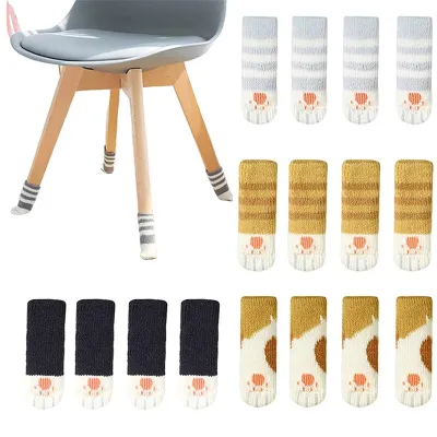 8Pcs Cute Cat Paw Furniture Socks Knitted Chair Leg Covers Floor Protectors Non Slip Table Booties Pads Fit Square Round Feet