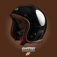 MOTOTWIST หมวกกันน็อคแบรนด์ไทยงานคุณภาพ รุ่น ODYSSEY สีดำเงา น้ำตาลเดินด้าย ไซส์ S-XXL