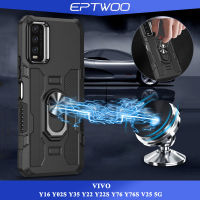 EPTWOO สำหรับ VIVO V27 V27E V25 V25E Y16 Y02S Y35 Y22 Y22S Y76 Y76S T1 Y75 Y55 5G โทรศัพท์กรณีแม่เหล็กผู้ถือแหวน Kickstand ปลอกเลนส์ป้องกันเกราะกันกระแทกปกหลัง TYZH-01