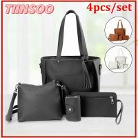 TIINSOO 4Pcs/set ผู้หญิงผู้หญิงผู้หญิง ลำลองแบบสบายๆ ความจุสูงมาก แบบพกพาได้ กระเป๋าถือแบบถือ กระเป๋า Crossbody กระเป๋าสตางค์กระเป๋าเงิน กระเป๋าสะพายไหล่แบบสั้น