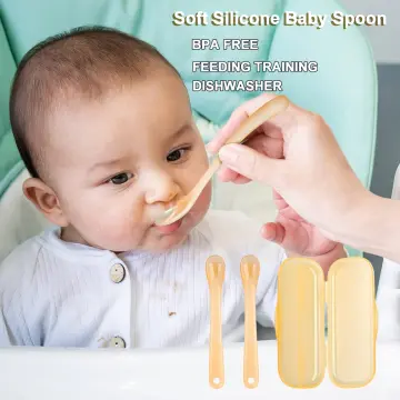 baby silicone feeding spoon with container