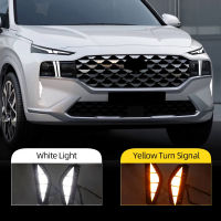 [2]2ชิ้นอัตโนมัติ LED กลางวันวิ่งไฟสำหรับ Hyundai Santa Fe 2021 2022 DRL แบบไดนามิกเลี้ยวไฟตัดหมอกวันแสง Foglights[2]