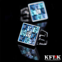 KFLK Jewelry shirt cufflink for mens Brand Fashion Blue Crystal Cuff link Luxury Wedding Groom Button High Quality guests