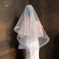 TOPQUEEN V69 Wedding Veil Fingertip Veil Two Tier Minimalist Bride Veil with Blusher Bridal Veils with Comb Dress Veil for Bride Hair Accessories