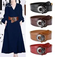 Belts for Women 2022 PU Leather Fashion Red Black Simple Waistband Ladies Adjustable Round Buckle Decoration Overcoat Belt