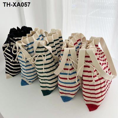 ❉❅∈ South Korean niche design female bag folding bucket leisure contracted stripe joker single shoulder worn organ package