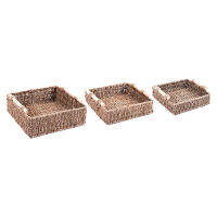 Seagrass Storage Baskets Set of 3, Portable Hand-Woven Baskets with Wooden Handle for Home and Bathroom Organization