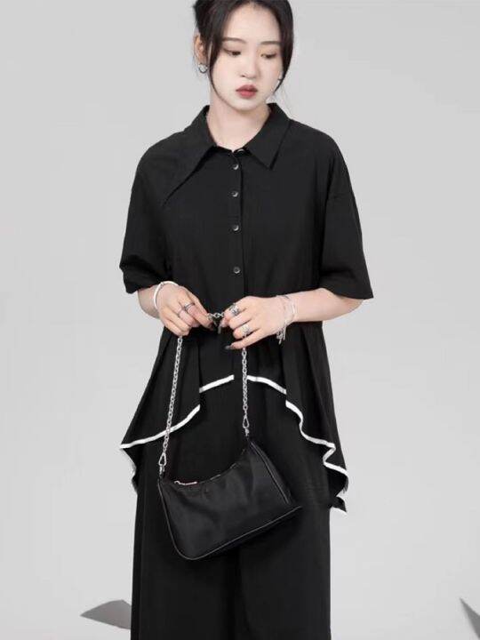 xitao-dress-casual-women-false-two-pieces-shirt-dress