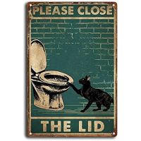 Tin Sign Black Cat Please Close The Lid Bathroom Restroom Vintage Metal Tin Sign Retro Poster 8x12inch