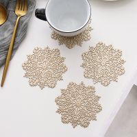 【CW】 4pcs Silver/golden Hollowing Coaster Cup Insulation Table Accessories