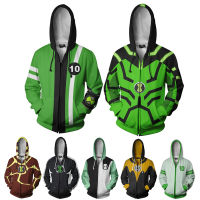 เกม Ben10 Alien Force Hoodie Ben Tennyson คอสเพลย์เครื่องแต่งกาย3D พิมพ์ Hooded Casual Zipper Jacket Sweatshirt Streetwear Coat Tops