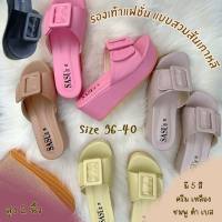 SuwimolShop รองเท้า -ผู้หญิง แฟชั่น ส้นตึก แบบสวม (รุ่นเข็มขัด) 36-40  สูง2นิ้ว รองเท้าผู้หญิงแฟชั่น รองเท้าส้นสูง รองเท้าแฟชั่น