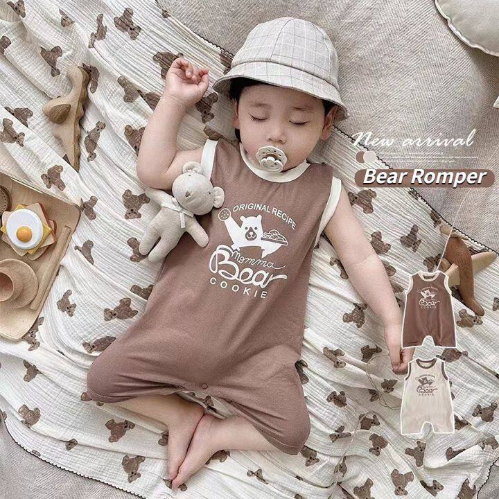 Baby Boy Bear Cute Print Sleeveless Jumpsuit, Infant Newborn