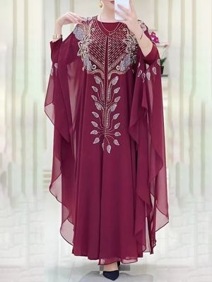 ชุดชีฟอง Boubou มุสลิมแฟชั่น Abaya 2ชิ้นชุดดูไบตุรกีชุด Maxi Musulman Ensembles Caftan Marocain เสื้อผ้าอิสลาม 816