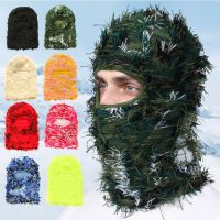 【YD】 New Balaclava Distressed Knitted Caps Face Ski Outdoor Camouflage Fleece Fuzzy Men Hat