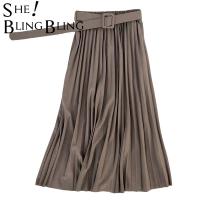 SheBlingBling Spring Autumn Fashion Womens High Waist Pleated Solid Color Half Length Elastic Skirt Promotions Lady Black Pink