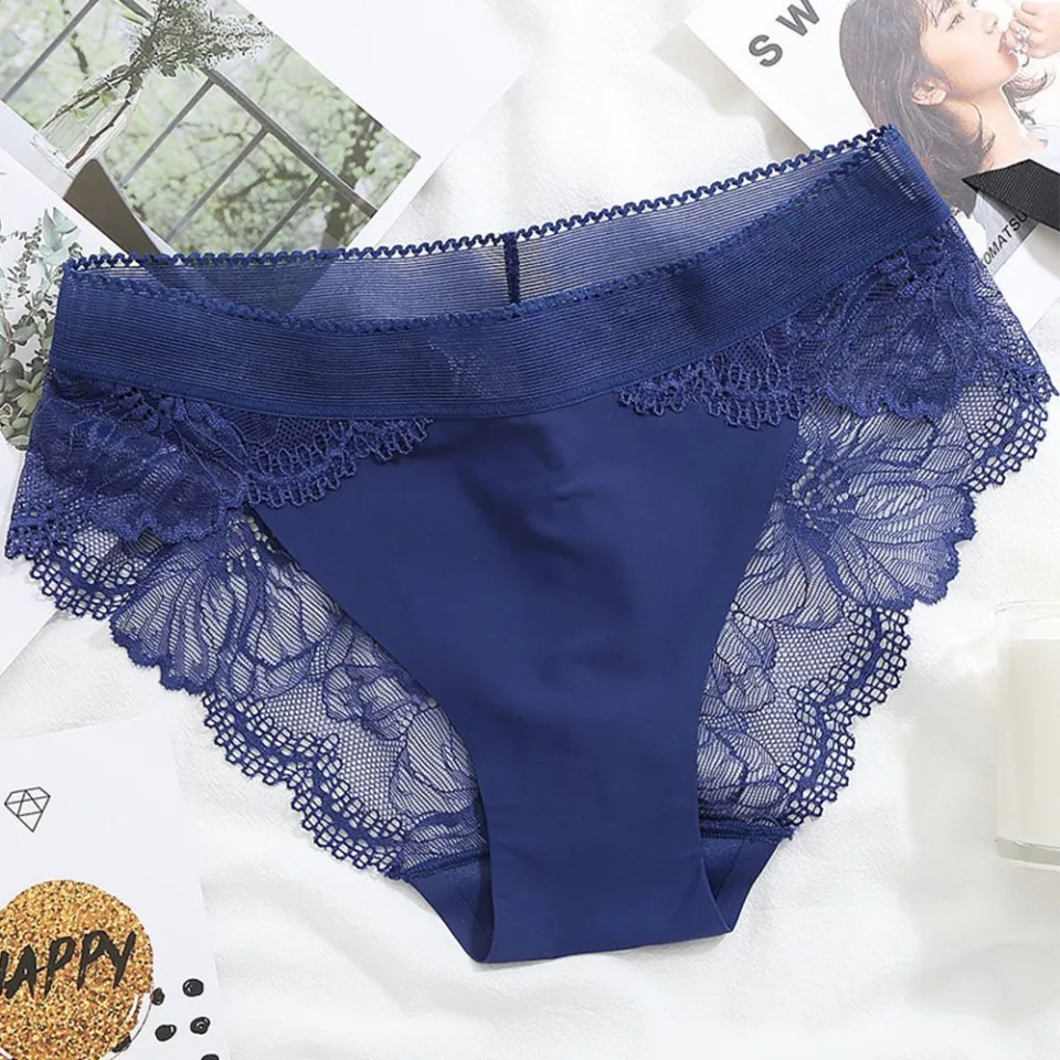 Hollow Mid-Rise Seamless Women Panties Sexy Hip Lace Ice Silk