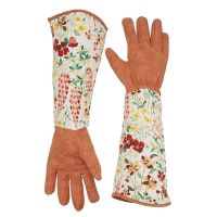 1 Pair Floral Print Gardening Gloves Faux Leather Long Sleeve Glove Women Non-Slip Cleaning Household Mitten