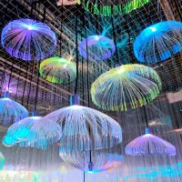 Jellyfish Lamp Colorful Color-Changing LED Fiber Optic Lamp Restaurant Sake Bar Atmosphere Chandelier Square Outdoor Waterproof Decorative Lamp 【SEP】