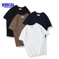 MBBCAR เสื้อยืดแขนสั้นสำหรับเด็กผู้ชายคอกลมสีทึบวาฟเฟิล230กรัมใหม่ใส่ฤดูร้อน