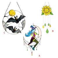 《Glass house》แม่มดฮาโลวีนบนดวงจันทร์ตกแต่งสี Suncatchers Hangings หน้าต่างกลางแจ้งผนังศิลปะตกแต่งบ้าน