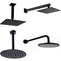 Black Round and Square Rain Shower Head Ultrathin 2 mm 8 10 12 16 Inch Choice Bathroom Wall &amp; Ceiling Mounted Shower Arm