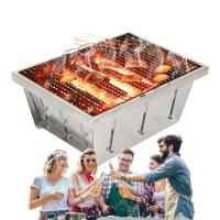 Camping Grill Stove Backpacking BBQ Grill with Storage Bag Foldable Camping Campfire Grill for Fireplace Outdoor BBQ Camping Fire Pit Stainless Steel Grills for Picnics Party enjoyment