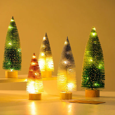 ต้นไม้คริสต์มาสขนาดเล็ก ABL กับไฟ LED ตกแต่งคริสต์มาส Pvc Pohon Buatan หน้าต่างแบบตั้งโต๊ะ