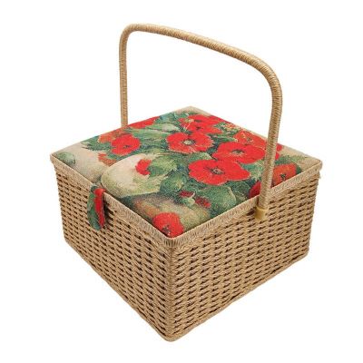 Portable Sewing Box Organizer Large Capacity Sewing Basket with Removable Tray for Home